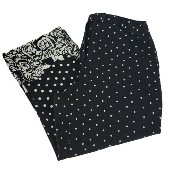Larry Levine Size 6‎ Polka dot flower black white Capri Pants - Picture 1 of 7